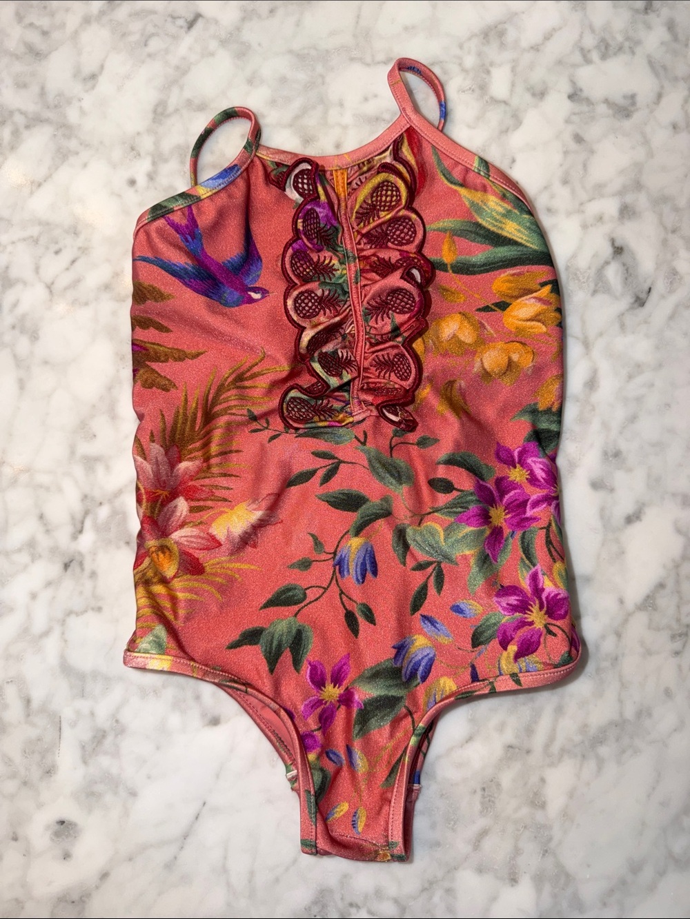 Zimmermann Coral Floral One-Piece Swimsuit 4Y